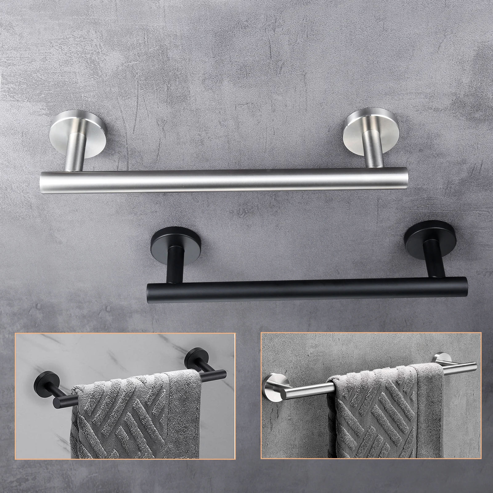 Round Base Towel Bar in Stainless Steel - Bridgesea Hardware