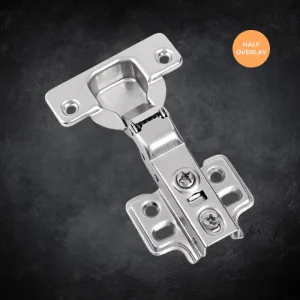 DGCH005 Soft Closing Cabinet Door Iron Hydraulic Hinge in Cold Rolled Steel Half Overlay dark bg - Bridgesea Hardware