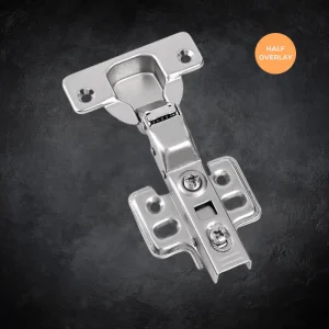 DGCH006 Soft Closing Cabinet Door Iron Hydraulic Hinge in Cold Rolled Steel Half Overlay dark bg - Bridgesea Hardware