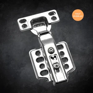 DGSS006 Soft Closing Cabinet Door Hydraulic Hinge in Stainless Steel Half Overlay dark bg - Bridgesea Hardware