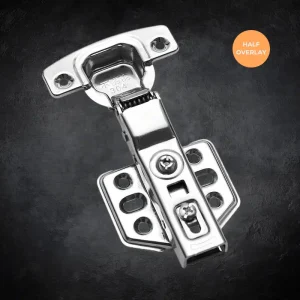 DGSS009 Soft Closing Cabinet Door Hydraulic Hinge in Stainless Steel Half Overlay dark bg - Bridgesea Hardware