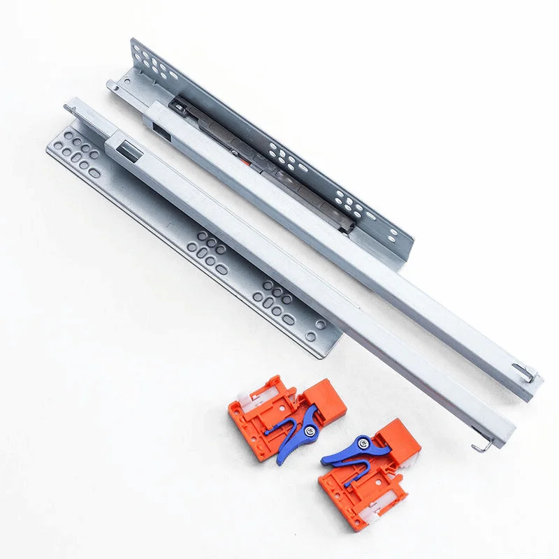 DGUM006 Pair Soft CLose Undermount Cabinet Drawer Slide in Galvanized Steel one down - Bridgesea Hardware